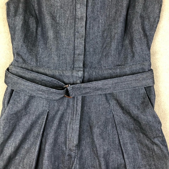 banana republic preppy Belted Denim dark wash wide leg cropped jumpsuit size 2 - Picture 4 of 11